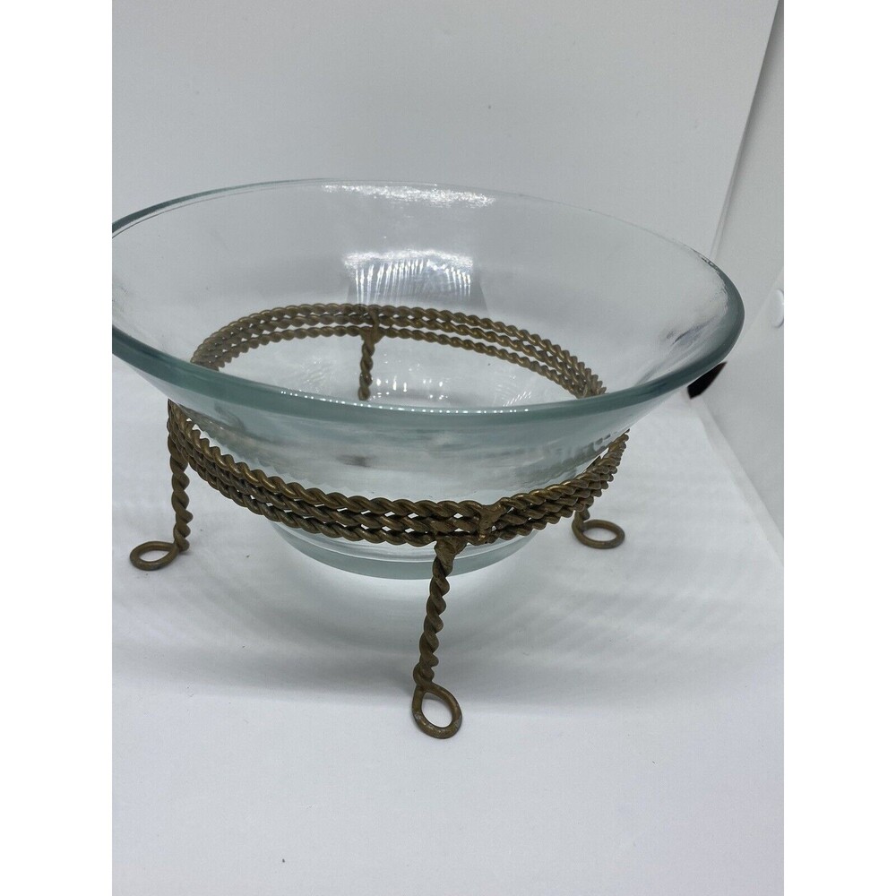 Glass Serving or Soap Bowl with Twisted Metal Accent Base